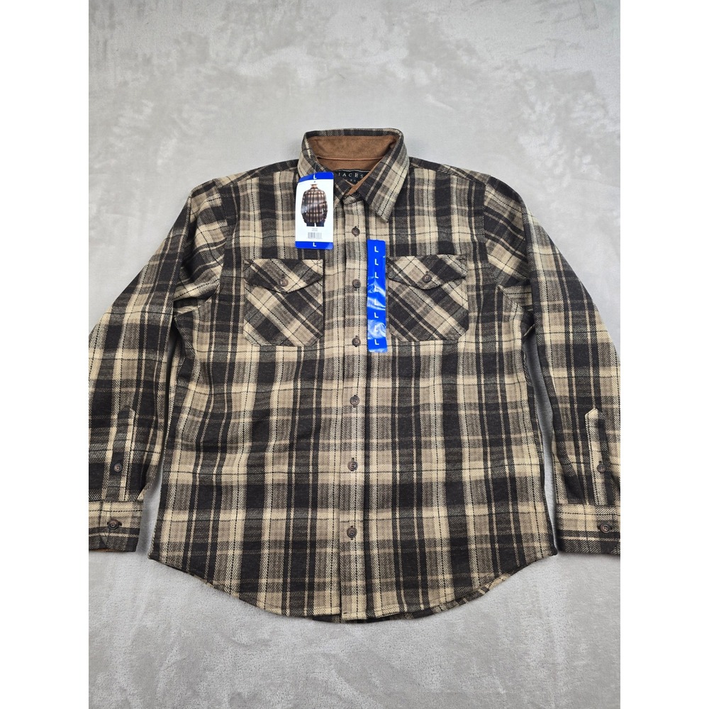 Jachs New York Flannel Shirt Mens Large‎ Brown Plaid Long Sleeve 1906349